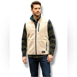 Eddie Bauer Vest Sherpa Fleece Men’s Large Cream Teal Full Zip Gorpcore Outdoor